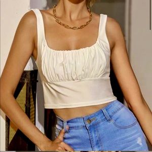Cream Ruched Bust Tank Top